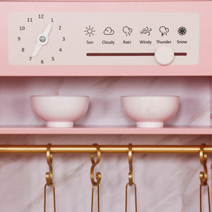 Cocina Rosa con Luces, Sonidos, Fregadero con Agua Real, Máquina de Hielo, Cafetera y Accesorios