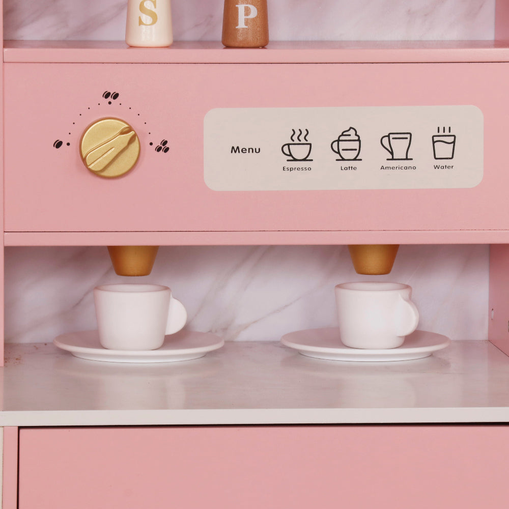 Cocina Rosa con Luces, Sonidos, Fregadero con Agua Real, Máquina de Hielo, Cafetera y Accesorios