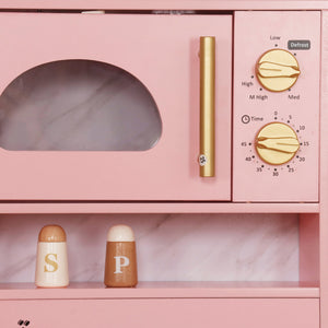 Cocina Rosa con Luces, Sonidos, Fregadero con Agua Real, Máquina de Hielo, Cafetera y Accesorios