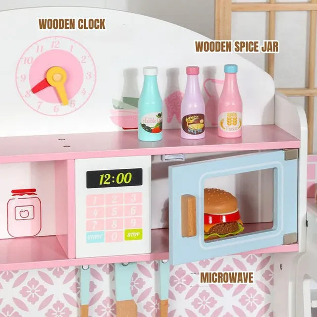 Cocina de Madera Rosada con Accesorios
