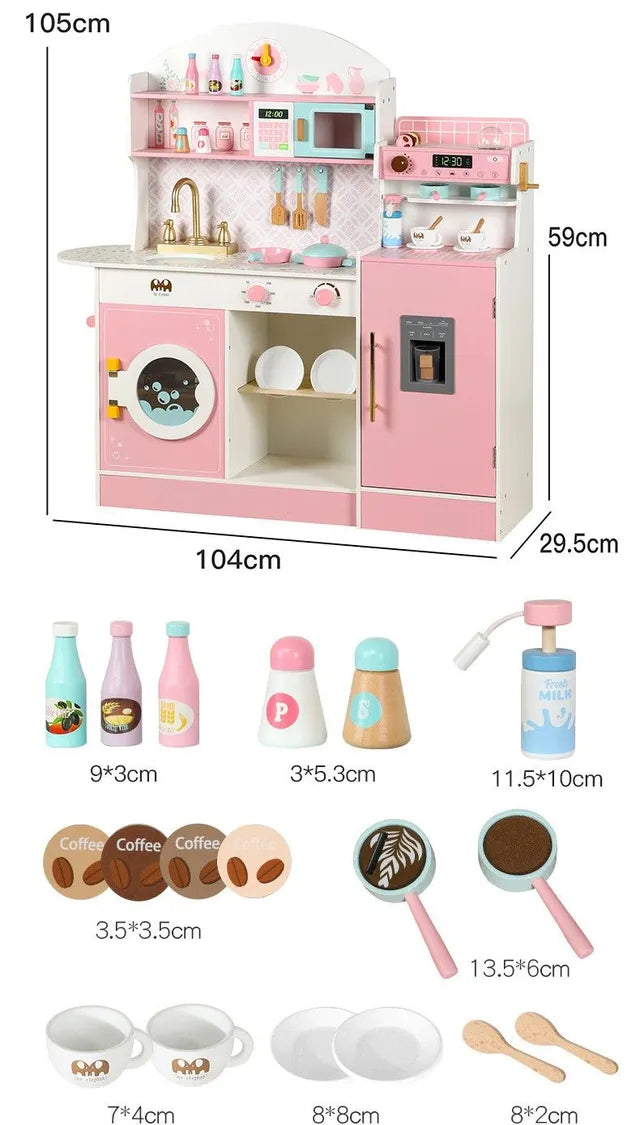 Cocina de Madera Rosada con Accesorios