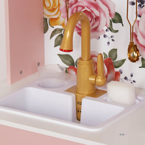 Cocina Rosa Floral con Luces, Sonidos, Fregadero con Agua Real y Accesorios