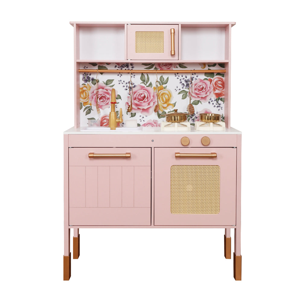 Cocina Rosa Floral con Luces, Sonidos, Fregadero con Agua Real y Accesorios