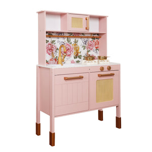 Cocina Rosa Floral con Luces, Sonidos, Fregadero con Agua Real y Accesorios