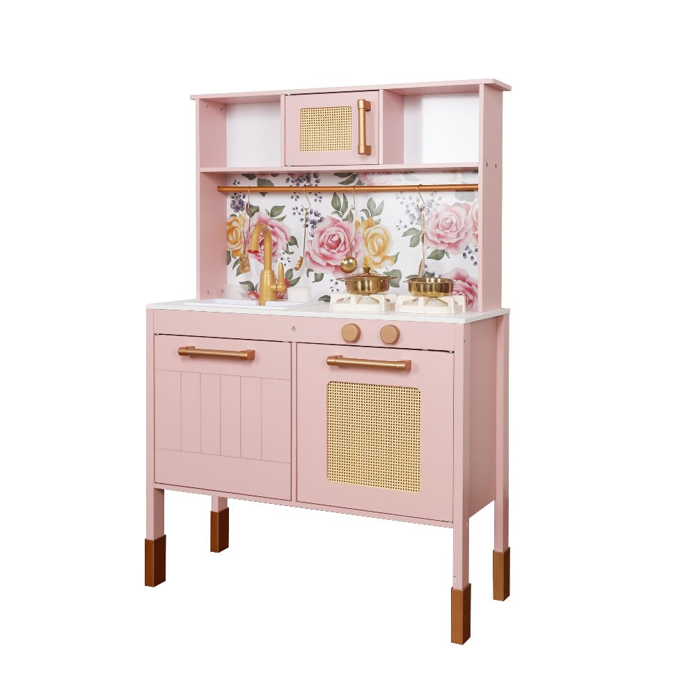 Cocina Rosa Floral con Luces, Sonidos, Fregadero con Agua Real y Accesorios