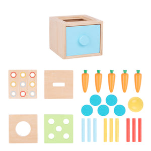 Cubo Multifuncional de Madera Montessori con Cajón y Piezas