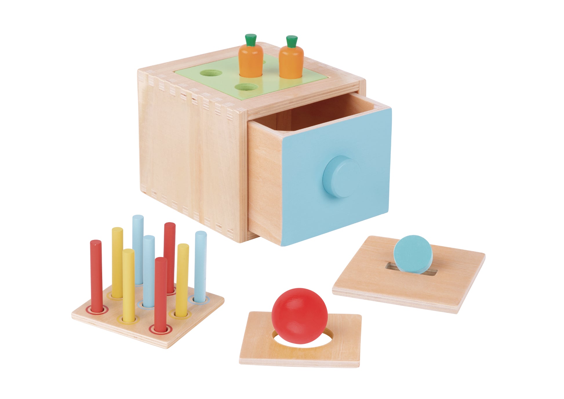 Cubo Multifuncional de Madera Montessori con Cajón y Piezas