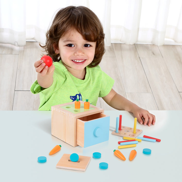 Cubo Multifuncional de Madera Montessori con Cajón y Piezas