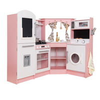 Gran Cocina Rosa Esquinera con Pantalla LCD, Luces, Sonidos, Fregadero de Agua Real y Accesorios