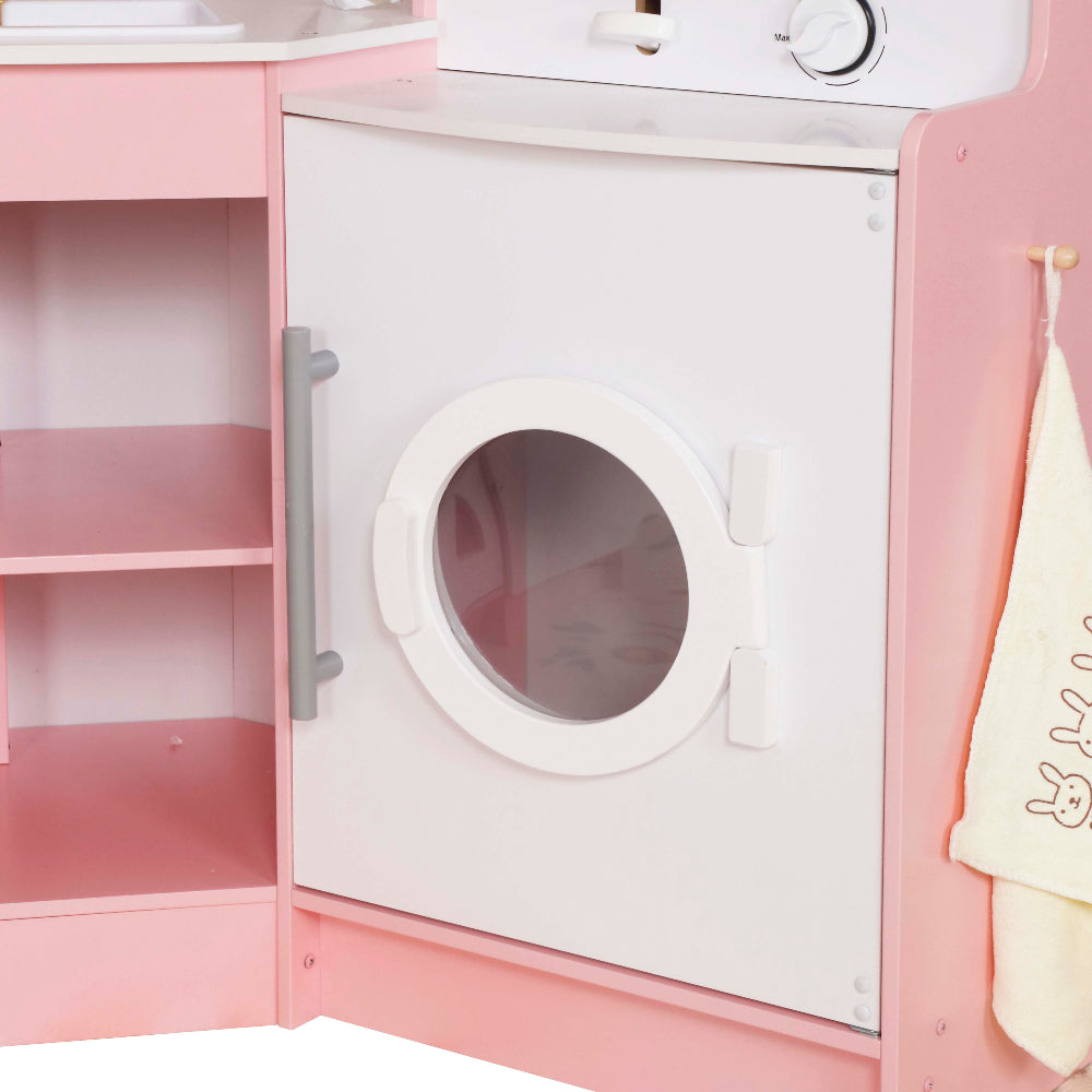 Gran Cocina Rosa Esquinera con Pantalla LCD, Luces, Sonidos, Fregadero de Agua Real y Accesorios