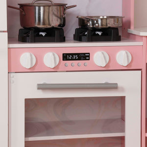 Gran Cocina Rosa Esquinera con Pantalla LCD, Luces, Sonidos, Fregadero de Agua Real y Accesorios