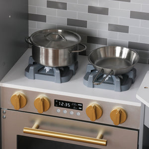 Gran Cocina Gris Esquinera con Pantalla LCD, Luces, Sonidos, Fregadero de Agua Real y Accesorios