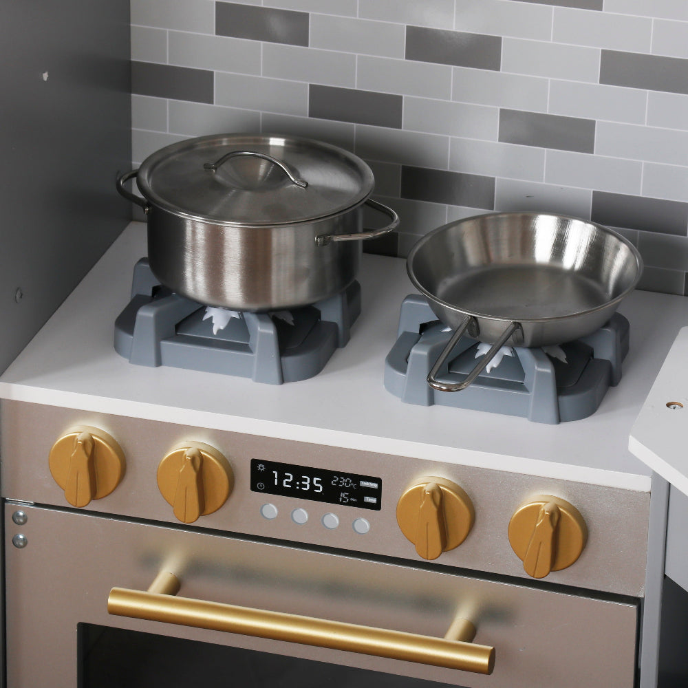Gran Cocina Gris Esquinera con Pantalla LCD, Luces, Sonidos, Fregadero de Agua Real y Accesorios
