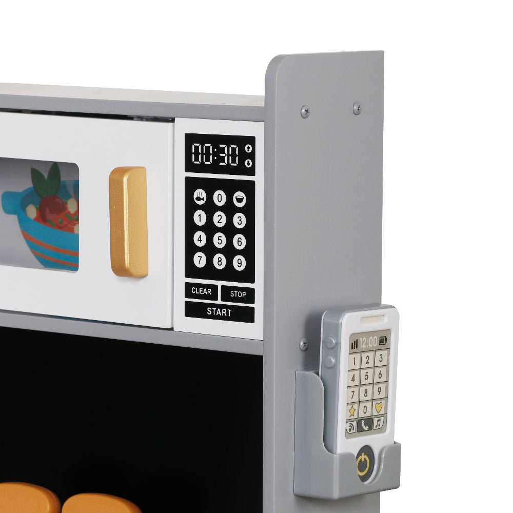 Gran Cocina Gris Esquinera con Pantalla LCD, Luces, Sonidos, Fregadero de Agua Real y Accesorios