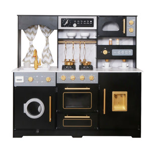 Cocina Negra Deluxe con Luces, Sonidos, Fregadero con Agua Real y Accesorios