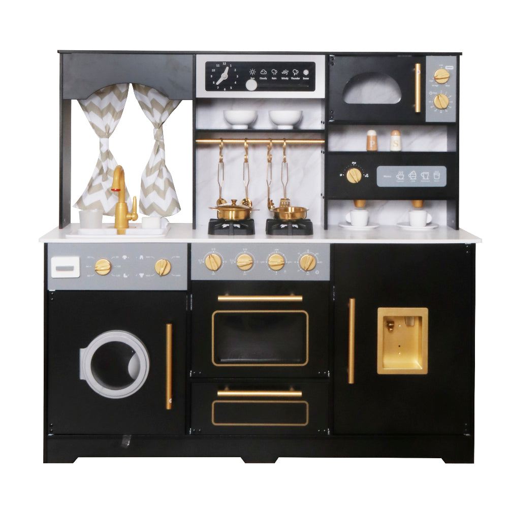 Cocina Negra Deluxe con Luces, Sonidos, Fregadero con Agua Real y Accesorios