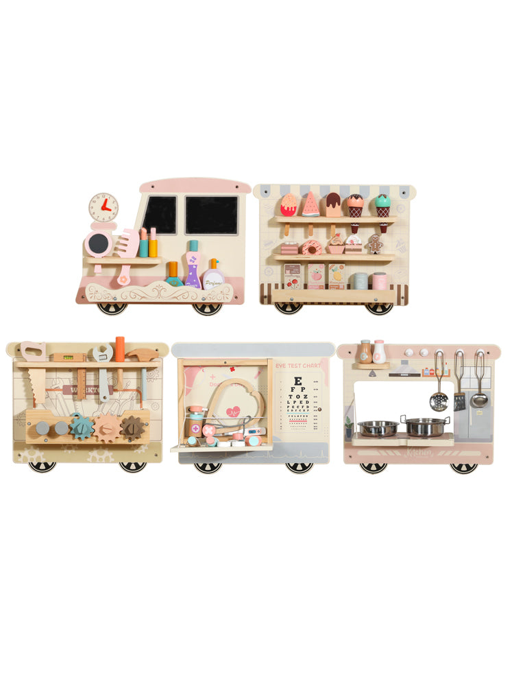 Juego de Pared Tren Interactivo de Madera – Estaciones de Juego Educativas