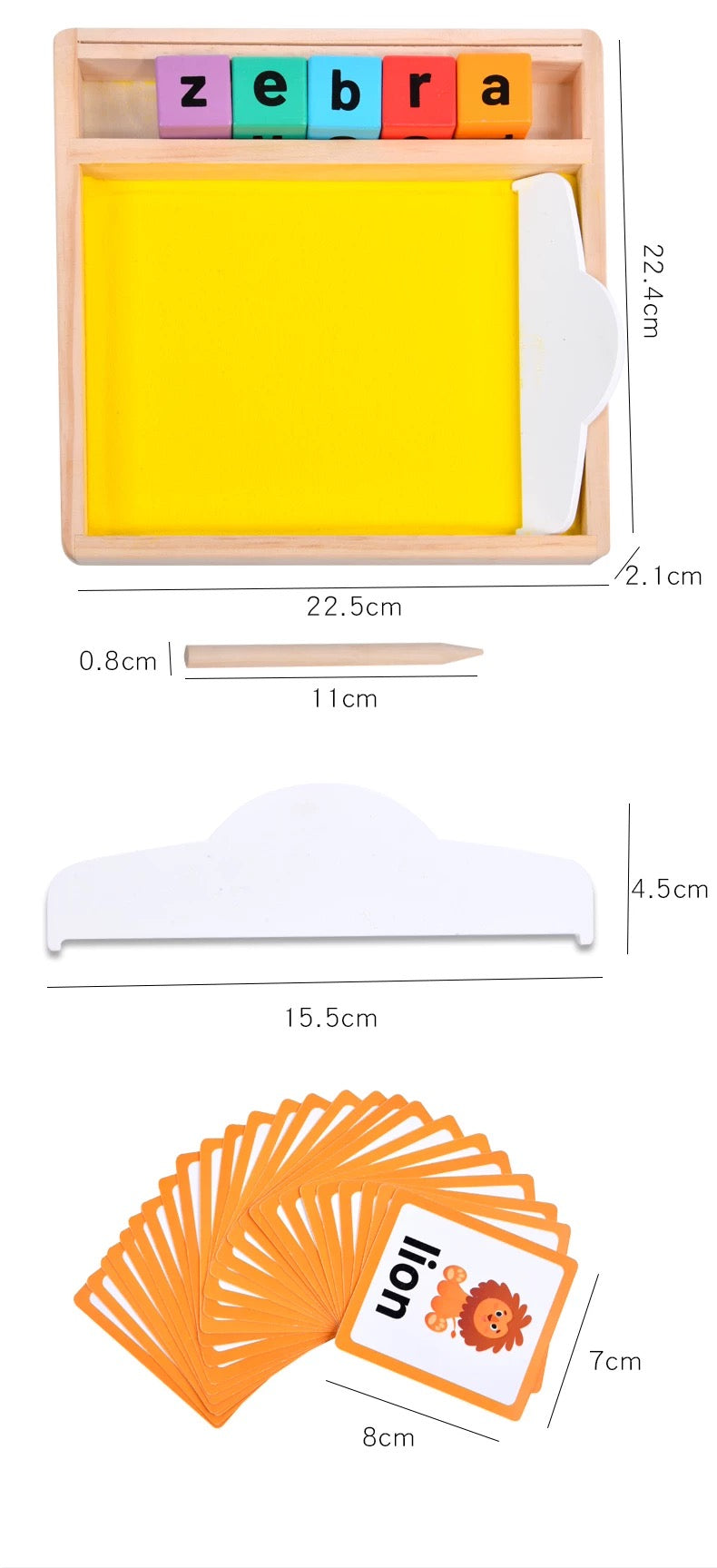 Juego Educativo Montessori de Madera con Bandeja de Arena, Letras y Tarjetas