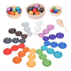 Juego Montessori de Clasificación – 12 Colores con Bolas y Platitos de Madera