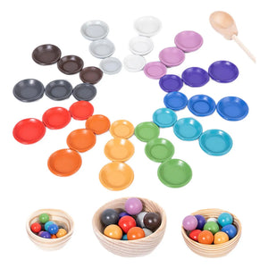 Juego Montessori de Clasificación – 12 Colores con Bolas y Platitos de Madera