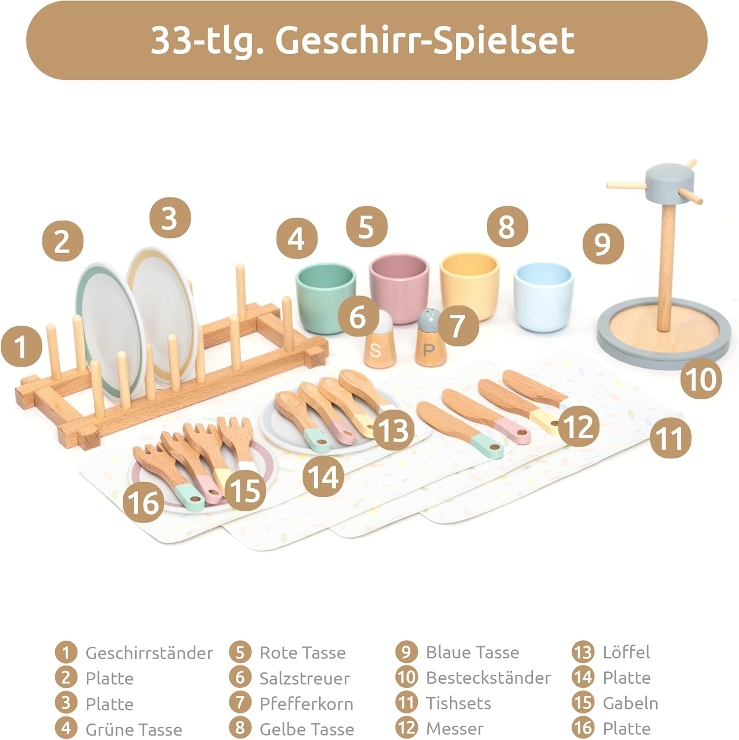 Juego de Vajilla de Madera – Wooden Dish Set-33 piezas