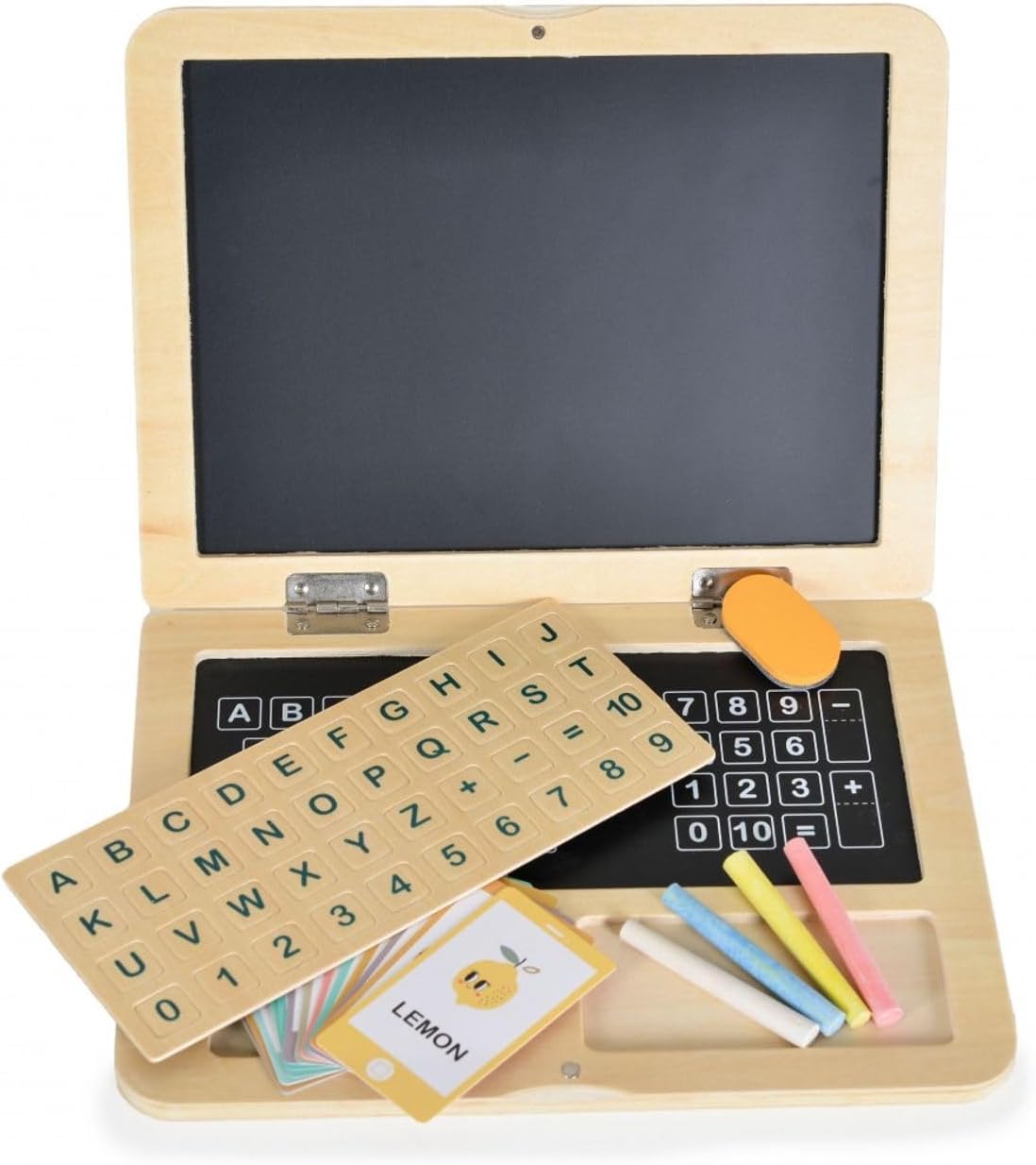 Laptop Educativa de Madera con Pizarra y Tarjetas Didácticas