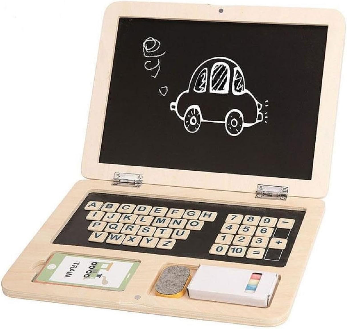 Laptop Educativa de Madera con Pizarra y Tarjetas Didácticas