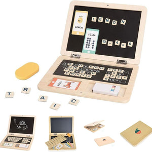 Laptop Educativa de Madera con Pizarra y Tarjetas Didácticas
