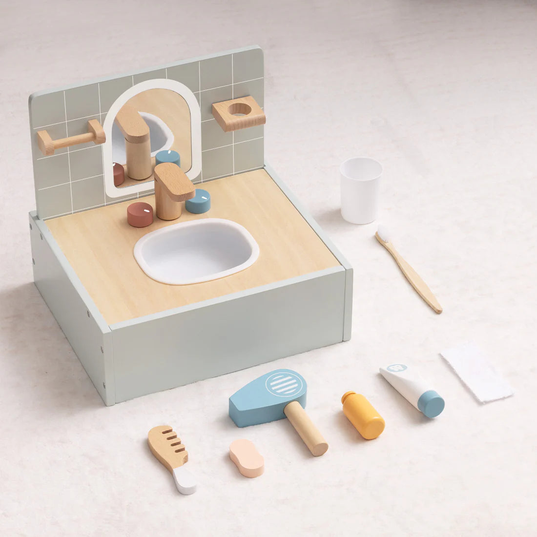 Lavamanos de Juguete de Madera con Accesorios – Set de Higiene Infantil