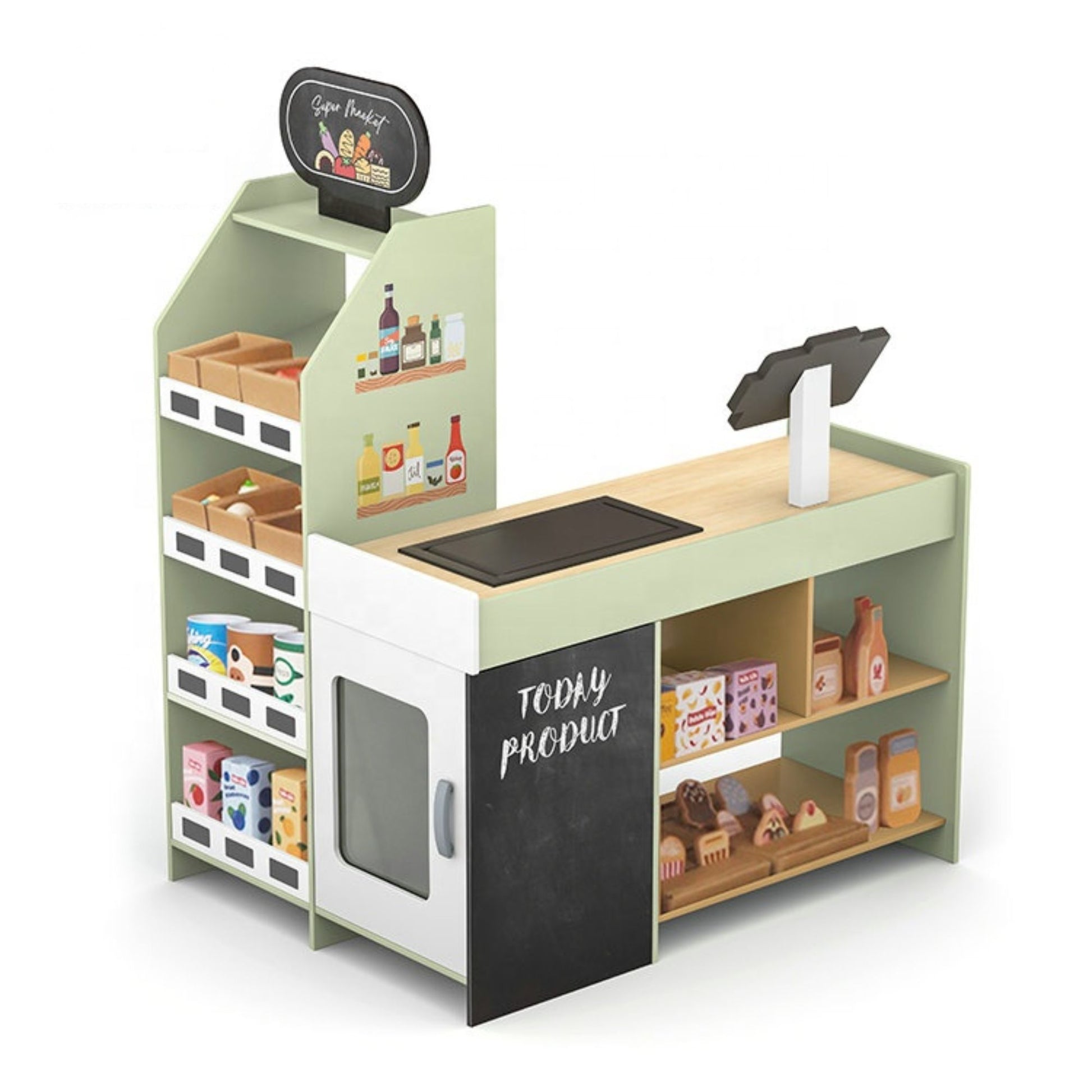 Supermercado de Madera Menta con 56 Accesorios