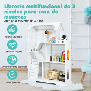 Librero Infantil Casa de Muñecas de Madera
