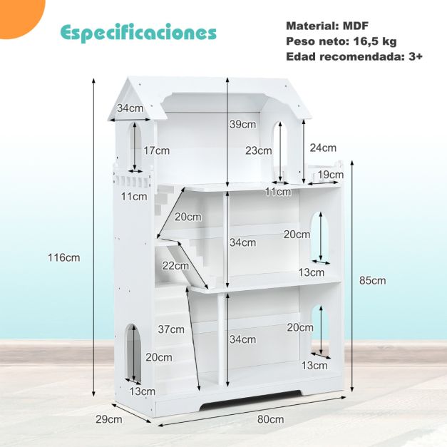 Librero Infantil Casa de Muñecas de Madera