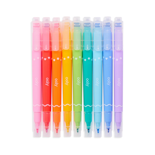 9 Marcadores de Doble Punta con Sello de Confeti