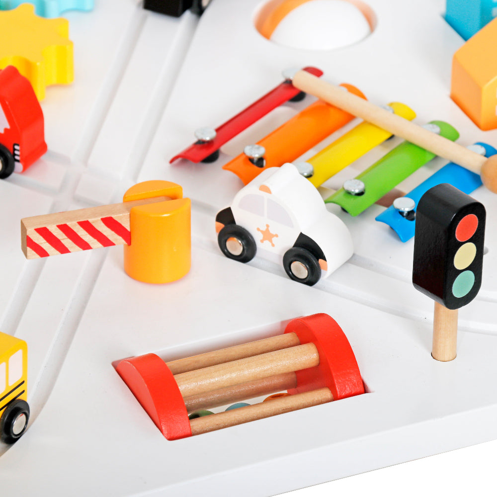 Mesa de Juegos Infantil de Madera con Tren y Laberinto