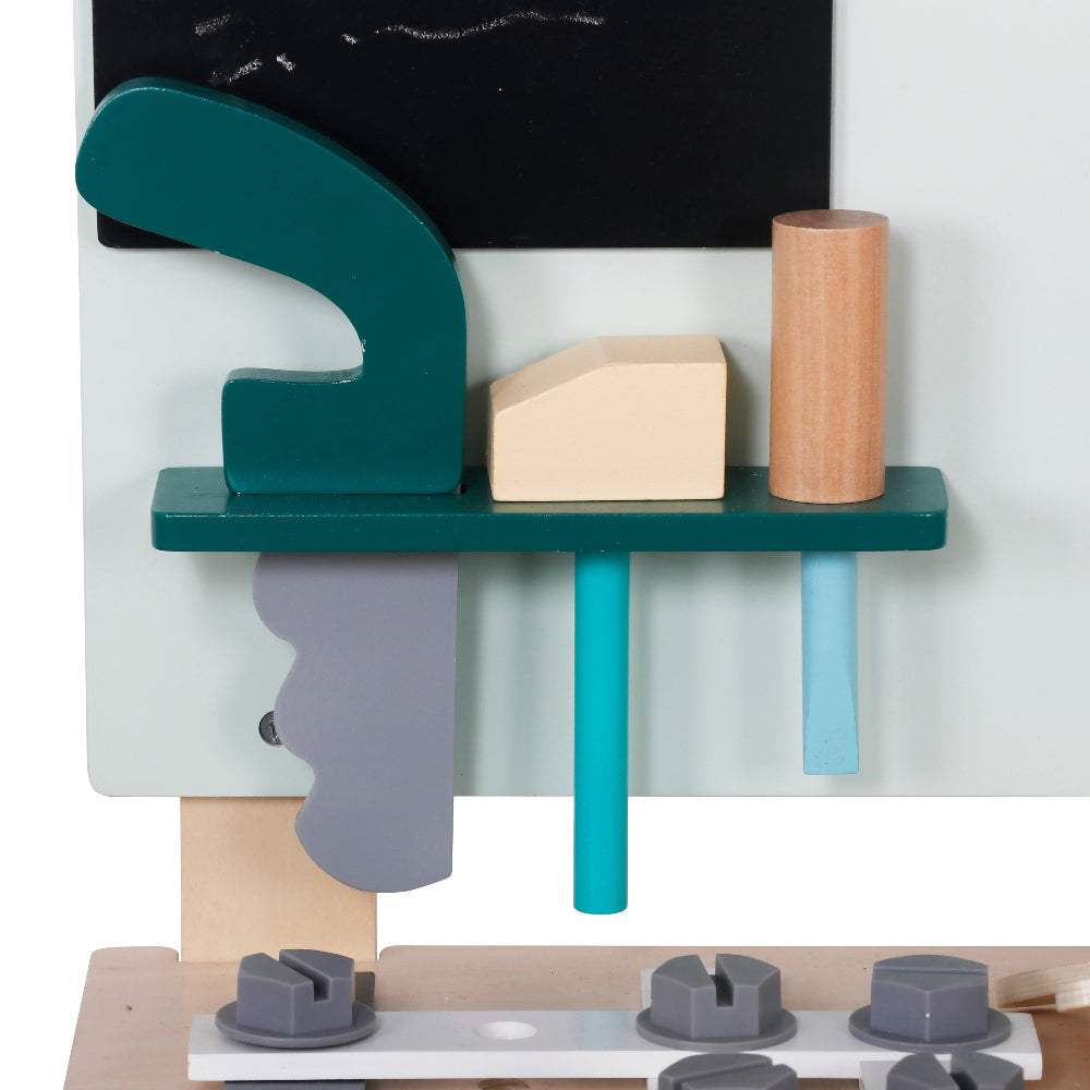 Mesa de Trabajo de Madera con Pizarra – Juego de Herramientas