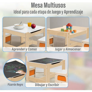 Mesa y Sillas Infantiles Multifuncionales 4 en 1