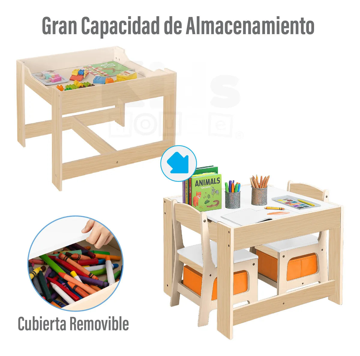 Mesa y Sillas Infantiles Multifuncionales 4 en 1