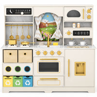 Cocina de Madera Campestre con Dispensador de Agua y Hielo, Luces, Sonidos y Fregadero con Agua Real