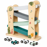 Pista de Autos de Madera en Zigzag – 4 Mini Autos