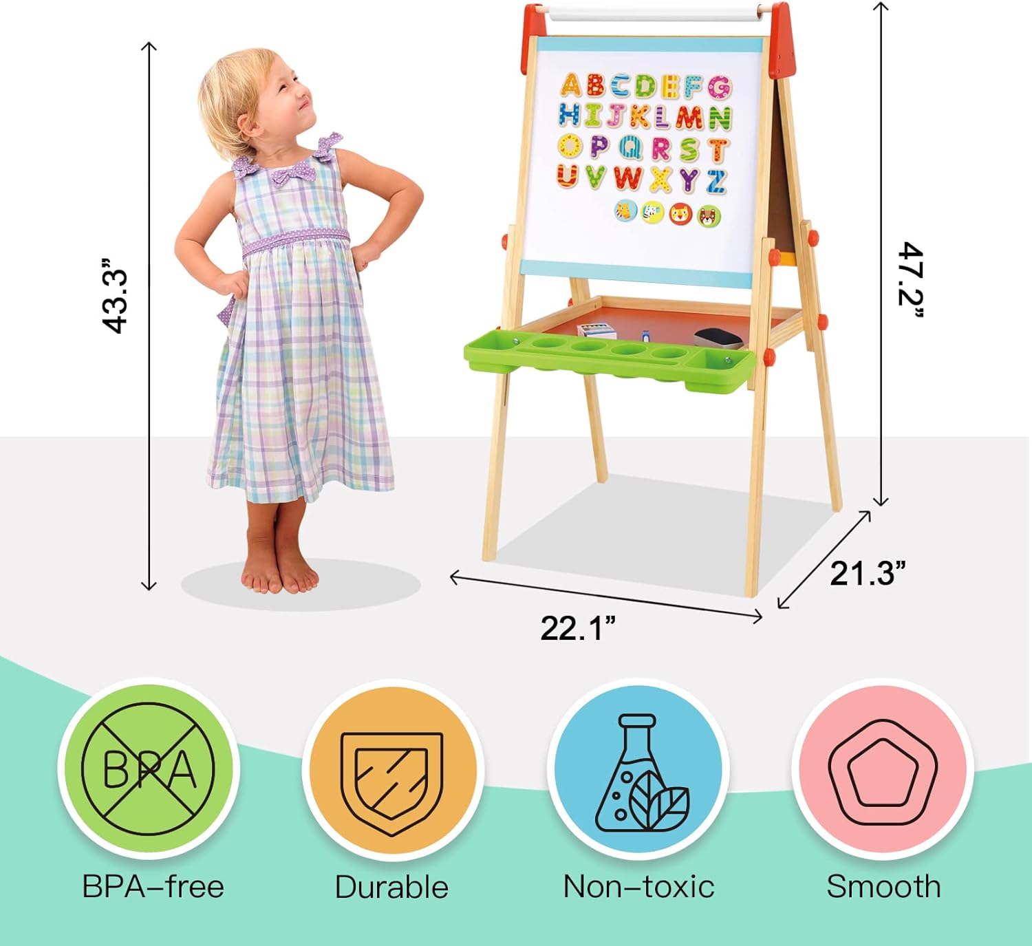 Pizarra Deluxe de Doble Cara con Altura Ajustable y Accesorios