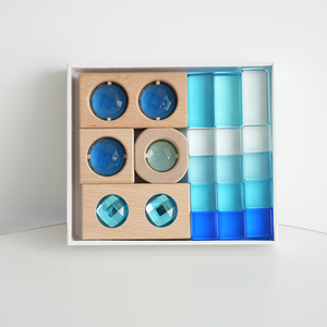 Set de Bloques de Madera y Acrílico Azul con Gemas