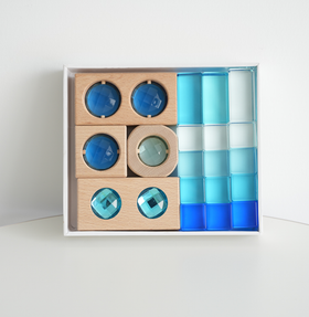 Set de Bloques de Madera y Acrílico Azul con Gemas