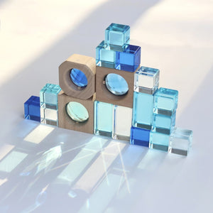 Set de Bloques de Madera y Acrílico Azul con Gemas