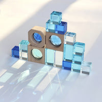 Set de Bloques de Madera y Acrílico Azul con Gemas