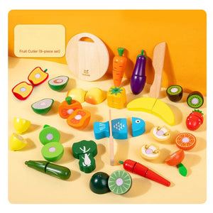 Set de Frutas y Verduras para Cortar de Madera (22 piezas)