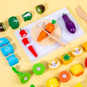 Set de Frutas y Verduras para Cortar de Madera (22 piezas)