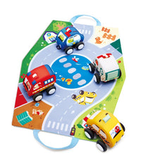 Set de Carritos Pull-Back Plus con Tapete