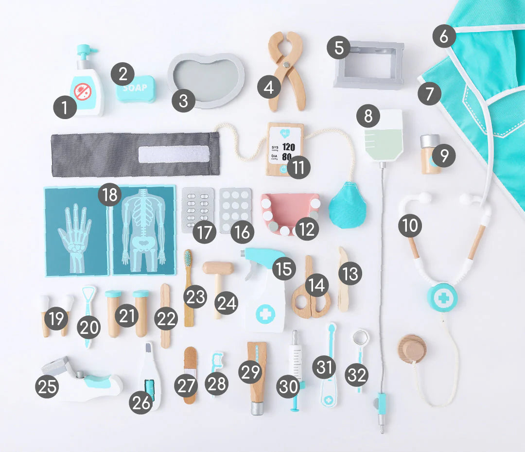 Set de Juego de Doctor de Madera – Doctor Playset - 36 Piezas