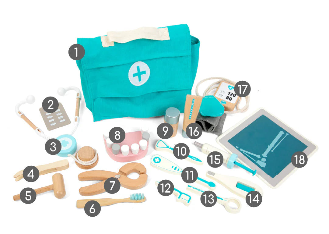 Set de Juego de Doctor de Madera- 18 Piezas