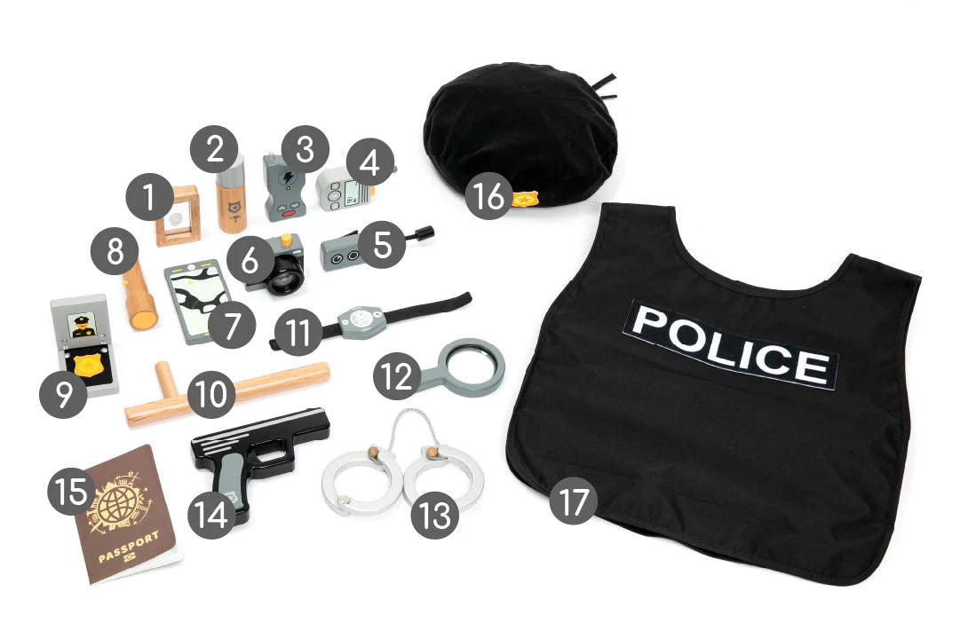 Set de Juego de Policía de Madera – 17 Piezas